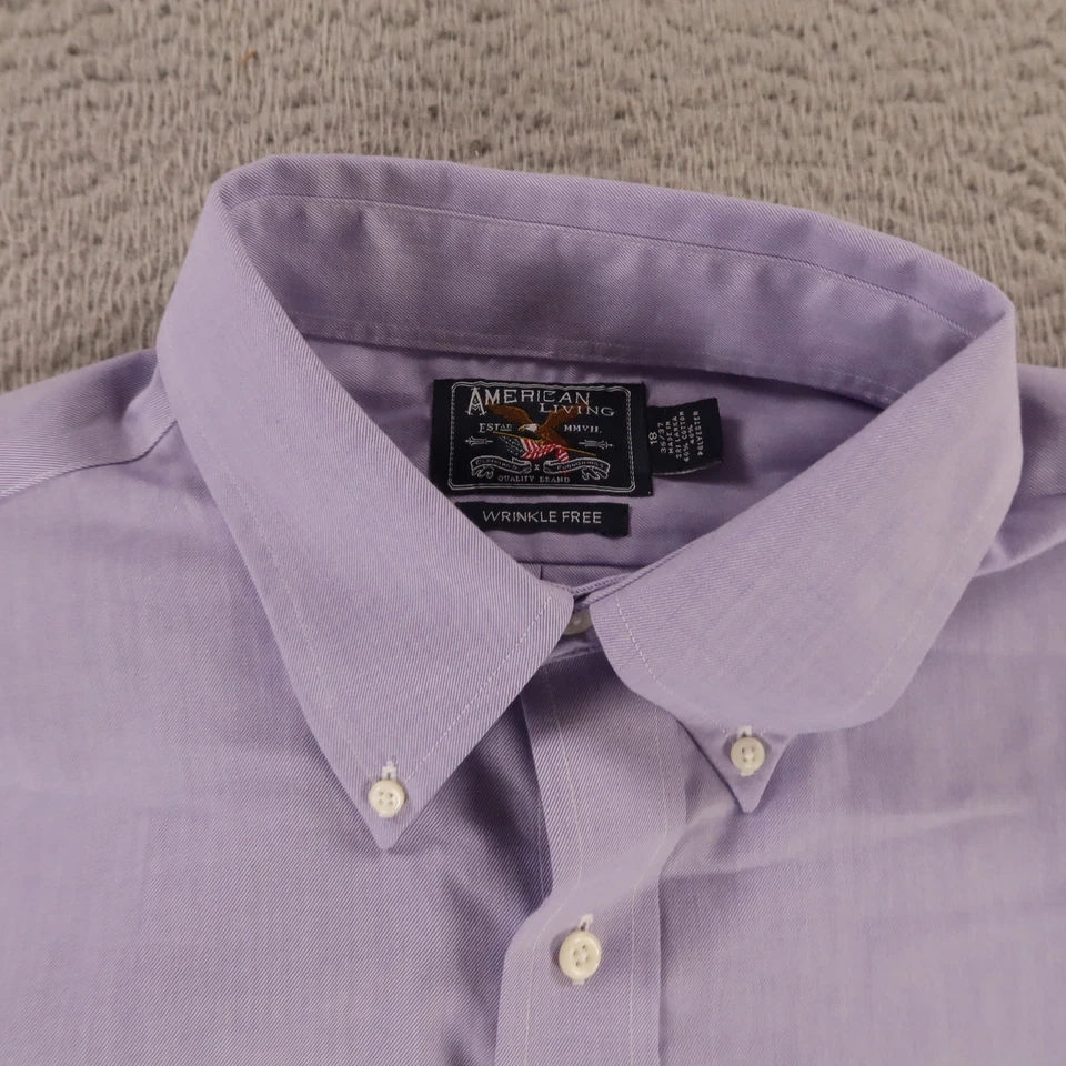 Camisa American Living Para Hombres 2XL 2XLT 18 36/37 Púrpura Mezcla de Algodón Sarga Abotonada Foto 4 de 4