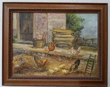 No.: 825 oil painting artwork with frame picture painting oil painting village chickens