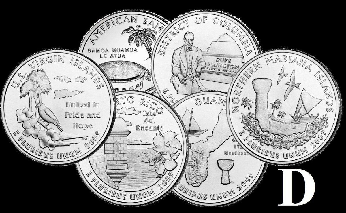 2009 D WASHINGTON D.C.AND U.S. TERRITORIES QUARTER 6 COIN SET