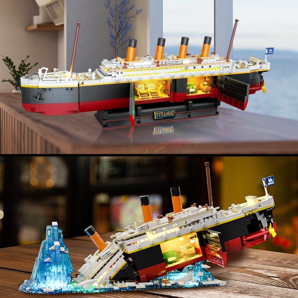 1883 PCS Titanic Building Set with LED Light, 2 in 1 Titanic Ship