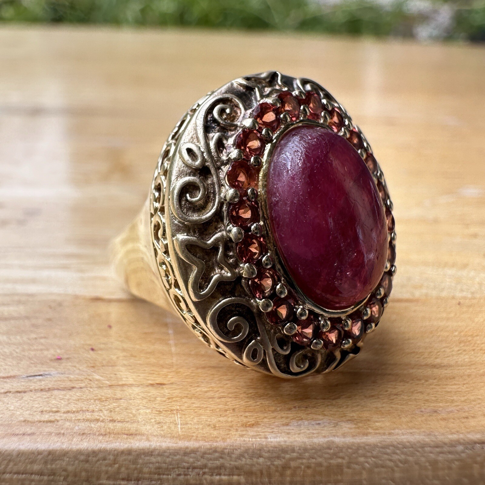 Ross Simons Accent Ring Ruby Cabochon Garnet Size… - image 2