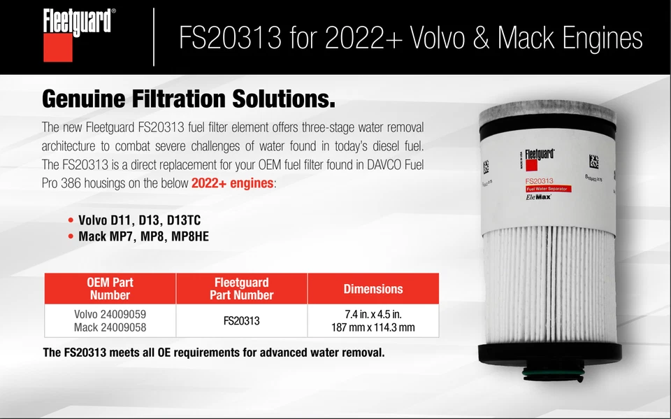 Separador de combustível 6X FS20313 Volvo D11/D13 Mack MP7/MP8 24009059 24009058 - Imagem 2 de 4