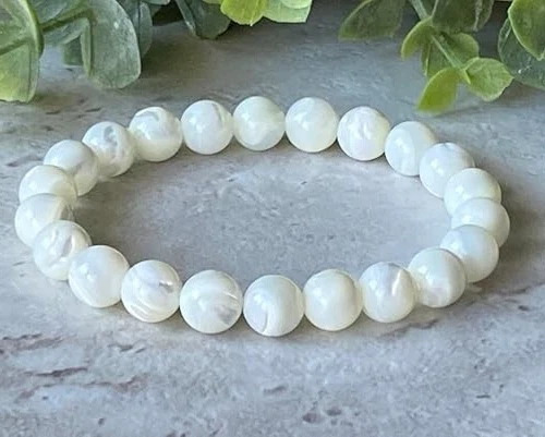 8mm Large Mother of Pearl Beaded Bracelet June Birthstone Reiki Women Gift - Image 2 of 4