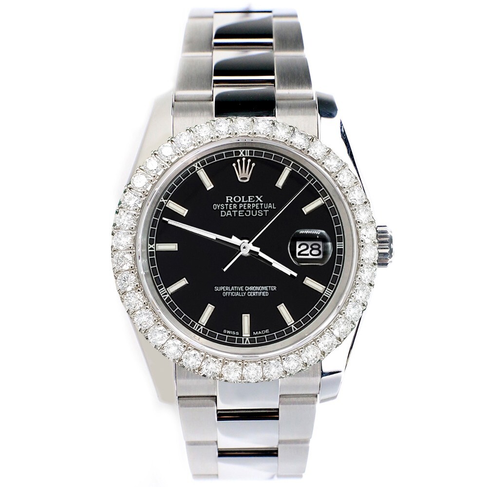 Rolex Datejust 116200 36mm 2.7ct Diamond Bezel/Black Index Dial