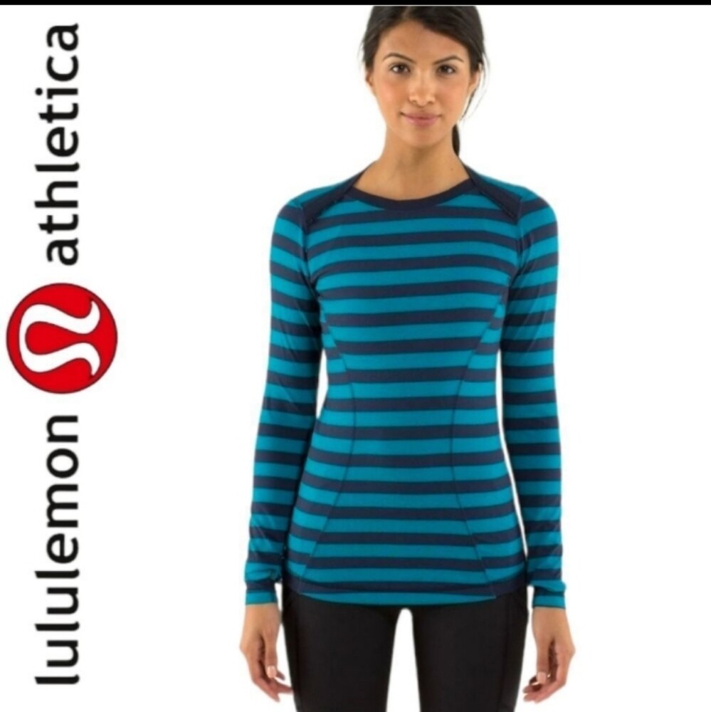 LULULEMON BASE SETTER BASE RUNNER TEAL BLACK STRIPED ATHLETIC LONG