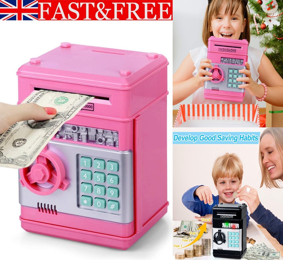 Piggy Bank Safe Money Box Bank Electronic Password Lock ATM Cash Coin Kids Gift