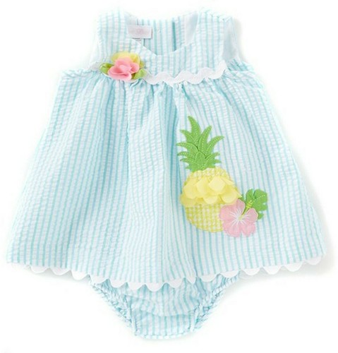 Bonnie Baby Girls 2-Piece Seersucker Striped Pineapple Dress Set-Size-18M or 24M