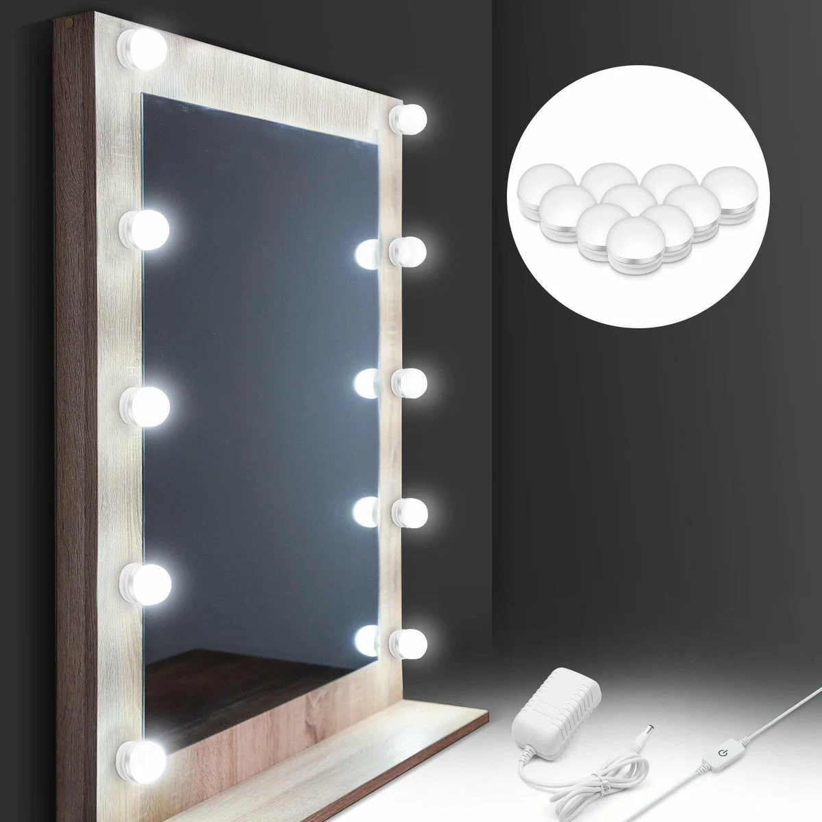 DIY Hollywood Lighted Makeup Vanity Mirror with Dimmable Lights, Vanity Lights for Mirror, Stick on LED Mirror Light Kit for Vanity Set, Plug in