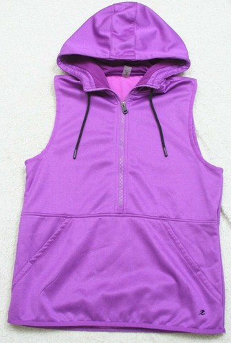 Purple Hooded Vest Jacket Coat Zipper 