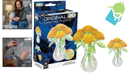 Original 3D Crystal Puzzle - Vibrant Yellow Roses, 47-Piece Assembly Challenge - Picture 2 of 9
