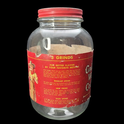 Antique 1930's 1930s Golden West Coffee Jar with Original Lid Label 8" Large - Picture 8 of 12