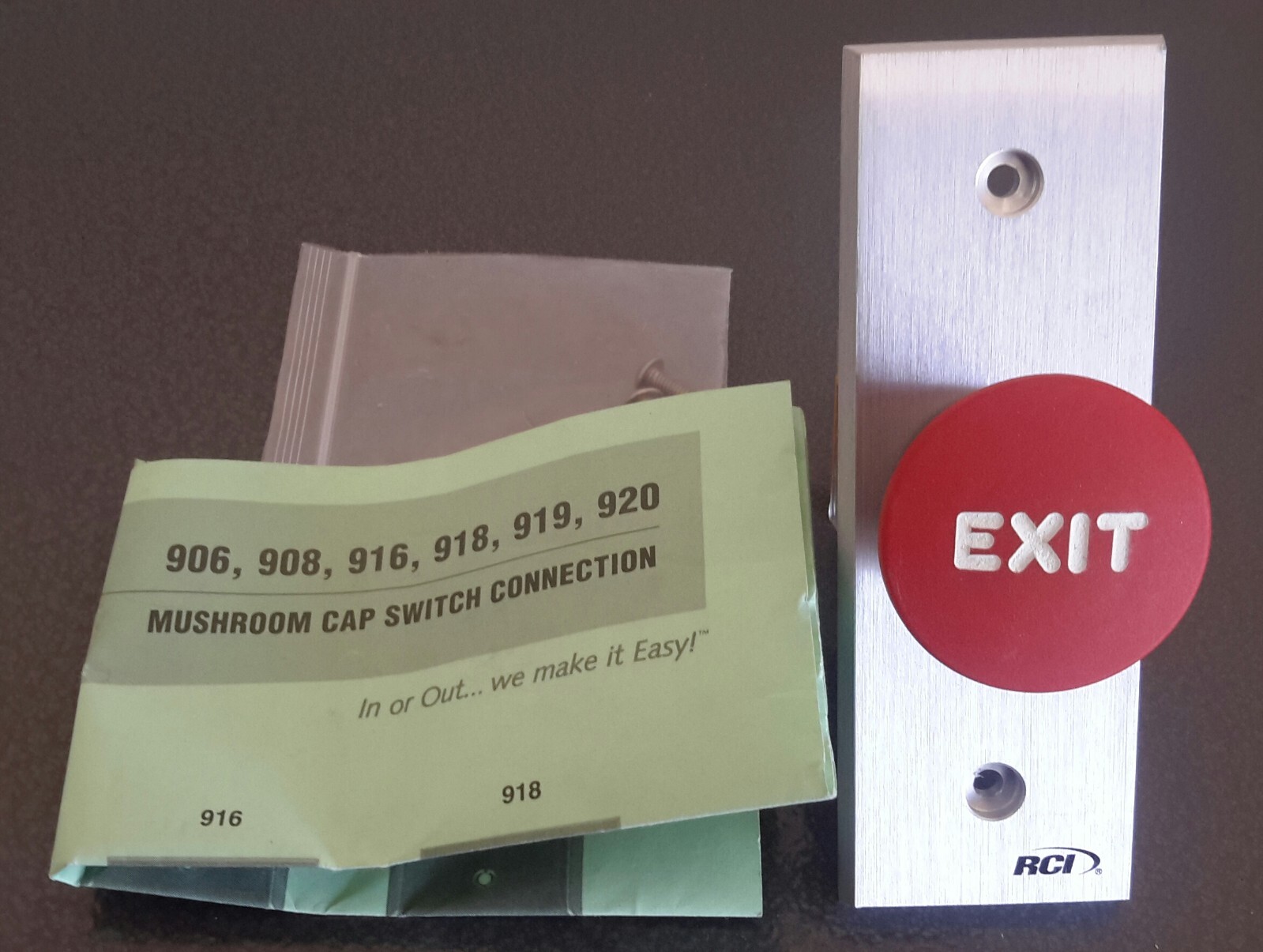 RCI 918N-MO-28 Tamper-Resistant Exit Pushbutton, Narrow, Momentary Switch Mode