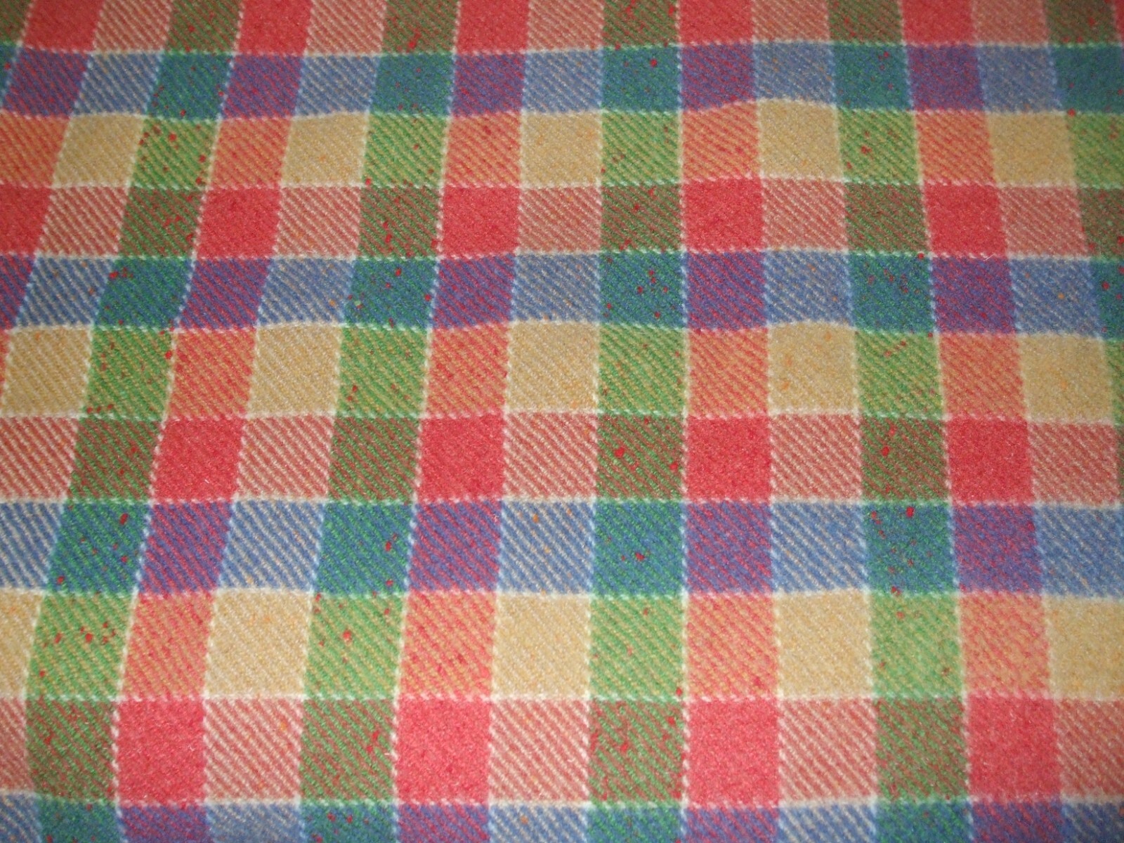 Vintage Wool Blanket Throw Travel Rug Fringed Checked Multicoloured 99p