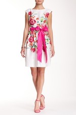 New   Eliza J  Floral  Fit & Flare Belted Dress 10