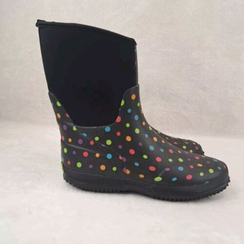 Western Chief Women's Rubber Rain Boots Black With Ditsy Dots Size 6 - Picture 4 of 14