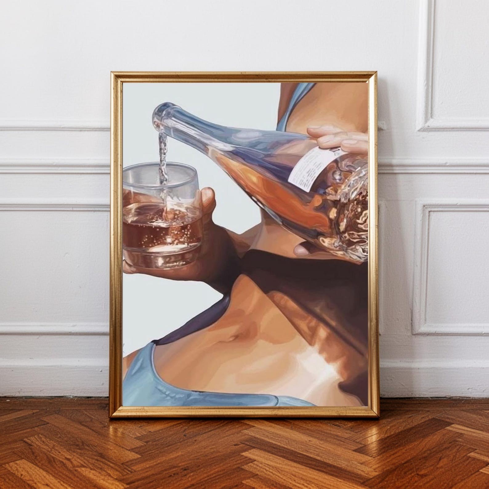Champagne aesthetic poster luxury drink wall art chic feminine lifestyle print