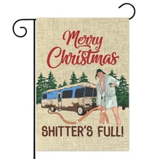 Merry Christmas Garden Flag Funny Shitter’s Full Decorations Burlap Yard Flag...