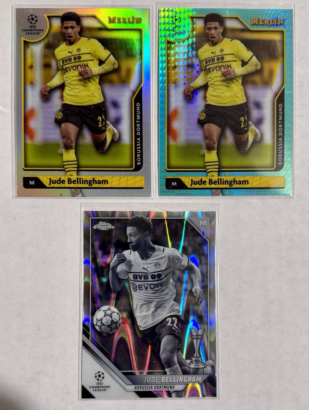2021-2022 Topps Merlin Jude Bellingham Aqua Prism + Refractor #90 + #58 Raywave