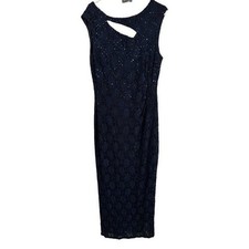 Connected Apparel Navy Blue Sequin Lace Cutout Sheath Dress Women's Cocktail