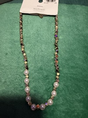 Xuping Beaded Necklace White Round Pearl & Hematite Gold Tone 45+5cm