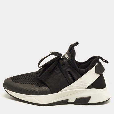 Tom Ford Jago Größe 41 Schwarz Weiß Mesh und Wildleder Schnürschuhe Sneaker