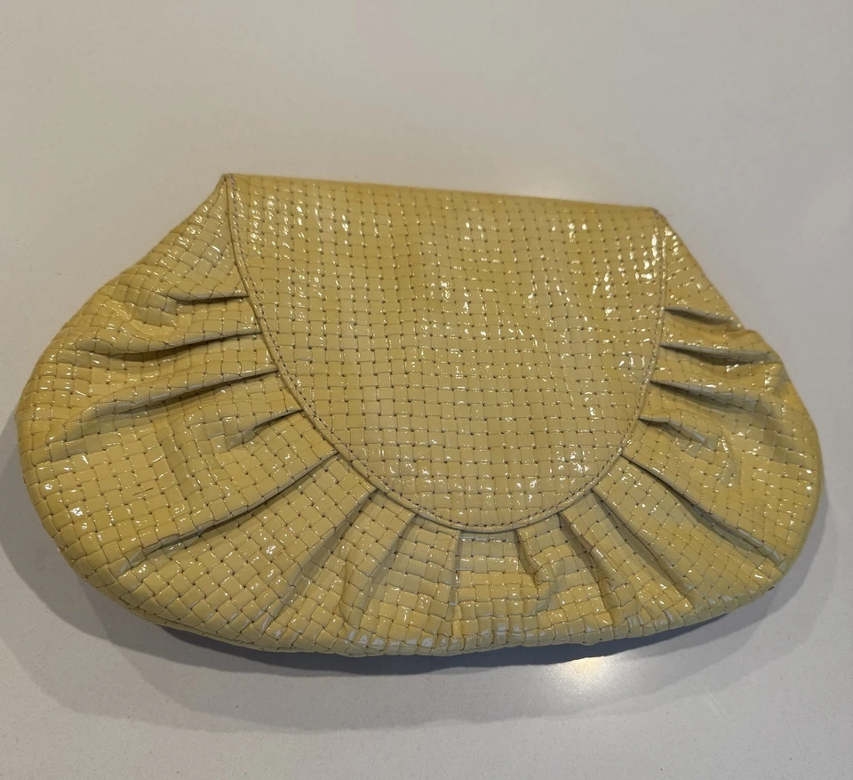 Bolso de Mano Vintage Dorado Tejido Plegable Cuero Amarillo Foto 2 de 4