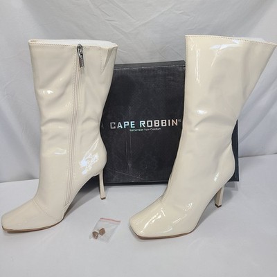 Cape Robbin Luciene Women's Off-White Full Side Zip High Heel Booties - Size US9