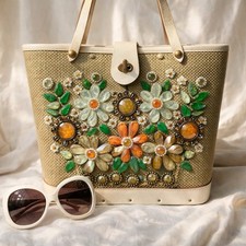 Vtg 1960s Enid Collins Collins of Texas Jeweled Floral Basket Bag Pre-Tandy