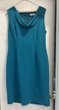 CALVIN KLEIN SZ. 12/14* BRILLIANT TURQUOISE SHEATH W FAUX COWL NECKLINE