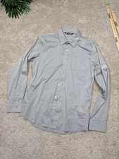 Travis Mathew Shirt Mens Medium Gray Stripe Button Long Sleeve JUUL Labs Logo
