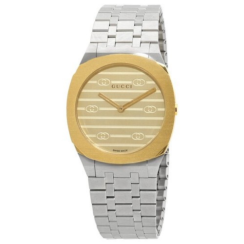 GUCCI 25H Quartz 30MM Brass Dial SS Women's Watch YA163502 - SIMPLY ELEGANT! NIB