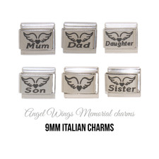 Family - Angel Wings and heart memorial laser 9mm Italian charm