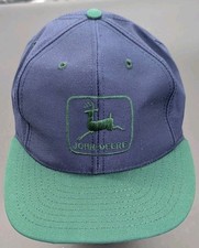 Vintage John Deere Snap Back Trucker Hat Cap Blue & Green USA Made