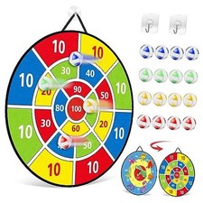 26" Dart Board for Kids with 16 Sticky Balls, Double Sided Dinosaur Dart