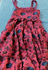 Ulla Johnson Red Floral Midi Dress Ruffle Strappy Sleeveless A-Line Size 0