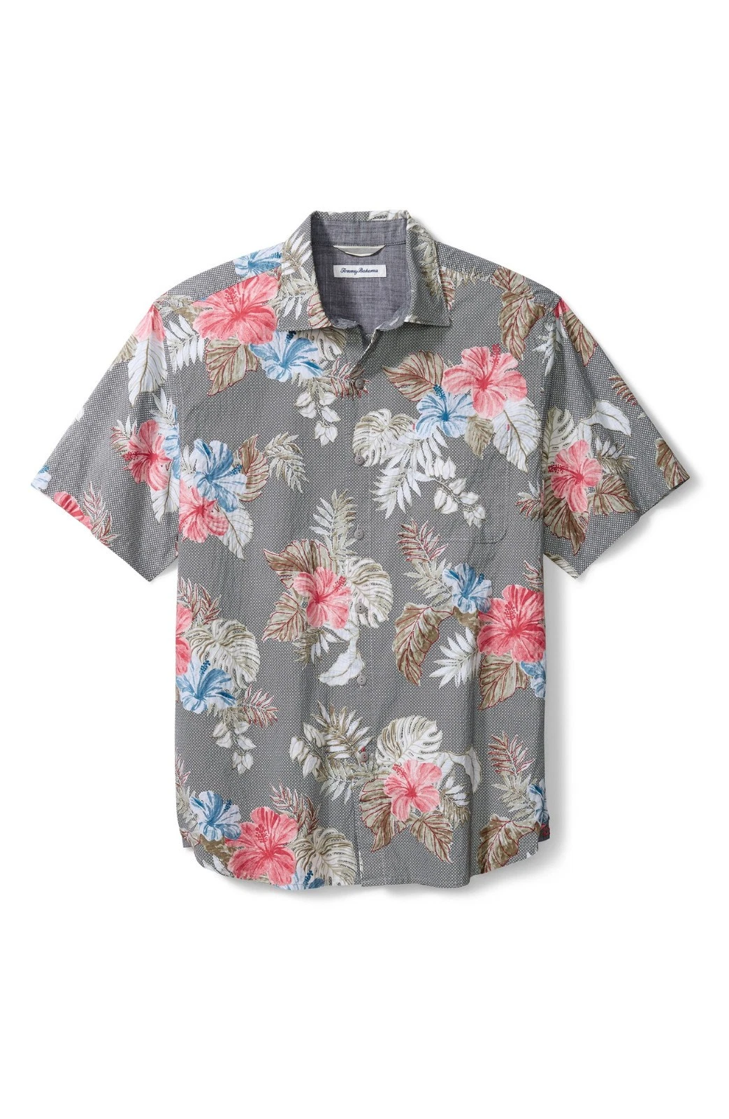 $118 Tommy Bora Bora Flora Stretch Cotton Camp Shirt | Black | Medium