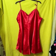 Vintage Red Satin Sleep Dress Slip Buttons Kathryn