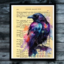Edgar Allan Poe The Raven Bright Watercolor Art Print  on Photo Paper