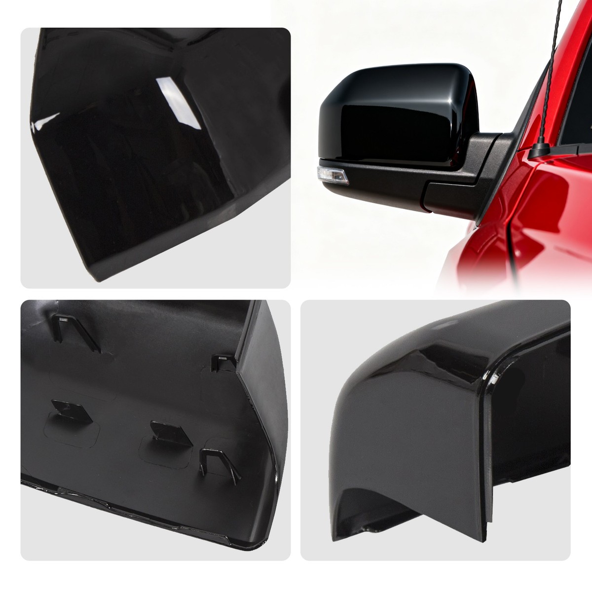 2015-2020 F150 Mirror Trim Gloss Black Mirror Covers For 2015-2020 Ford F150 (Non-Tow Mirrors) – 2-Piece Adhesive Overlays Torox MC0652BK Covers - Foto 8
