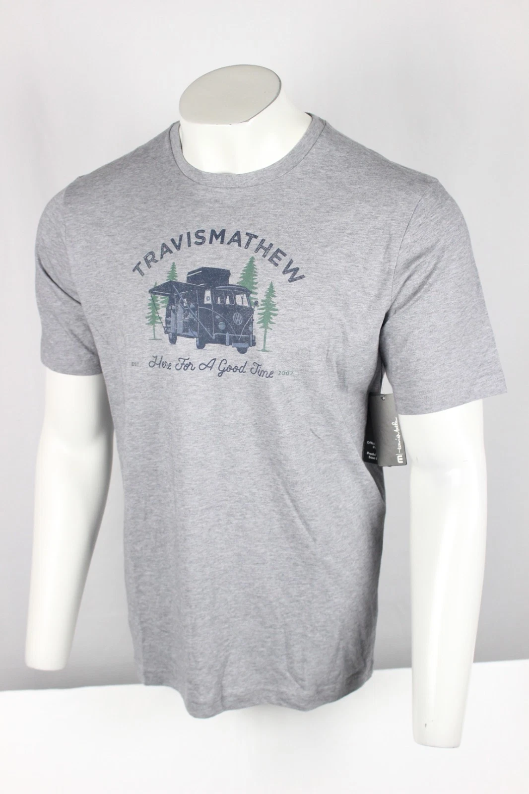 Travis Mathew Men's Coal Walk Shirt VW Here for a Good Time Short Sleeve L Large