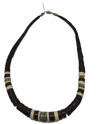 Vintage Native Sterling Silver Heishi Shell & Turquoise Necklace, Old pawn