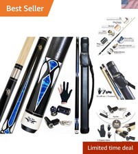 Professional 2-Piece Pool Cue Stick Set with Hard Case  Accessories, 58" Length