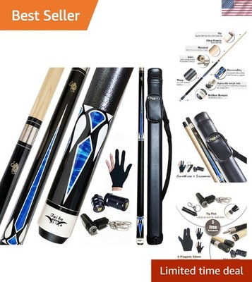 Professional 2-Piece Pool Cue Stick Set with Hard Case & Accessories, 58'' Length