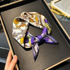 100 Silk Square Scarf Women Kerchief Bandana Wrap White Purple Flowers 53 53cm