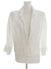 Quiet Luxury Blazer White Linen Tailored Collared Long Sleeve Button Front US 8