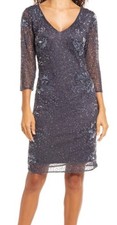 Pisarro Nights Beaded V-neck Slate Cocktail Dress Size 8 Mint