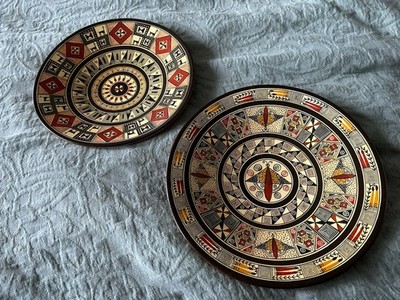 Peruvian Glazed Wall Plates Intricately Hand Painted Pusan Cusco Folk Art Wall