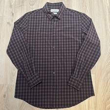 Mizzen Main Shirt Mens XL Trim Fit Leeward Stretch Button Up Black Maroon Check