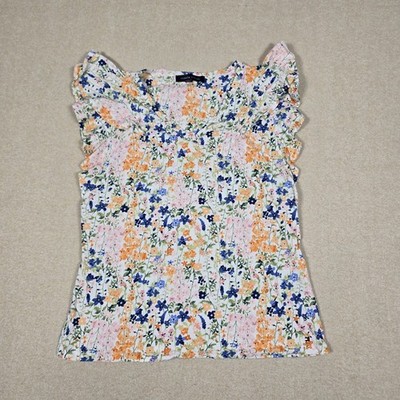 Tommy Hilfiger Women's Floral V-Neck Flutter Cap Blouse Size Large L/G