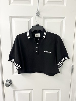 Halfboy Womens Cropped Polo Top Small Black 